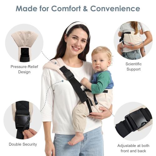 Toddler Carrier Sling Carry for 8-40lbs, Adjustable Baby Carrier Sling One Size Fit All, Hip Seat Newborn Baby Carrier Breathable & Ergonomic Design, Beige Mesh