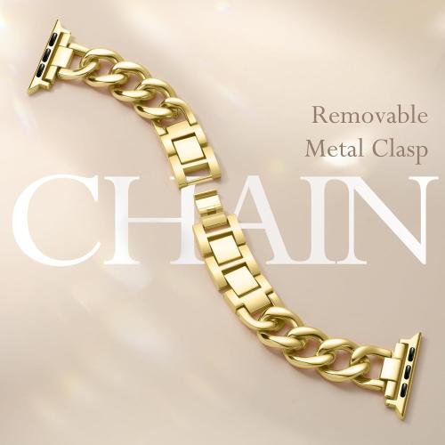 DaQin Gold Band Compatible with Apple Watch Bands for Women 40mm 38mm 41mm 42mm 44mm 45mm 46mm, Metal Chain Link Steel Replacement Accessories Bracelet for iWatch Bands Series 11 10 9 8 7 6 5 4 3 2 1