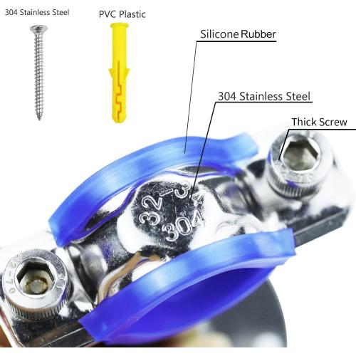 2PCS 304 Stainless Steel Wall Mount Ceiling Mount Pipe Supports, Adjustable Pipe Strap Clamp with screws for OD Pipe 25-27mm, Adjustable Height 50-100mm