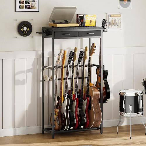 ELYKEN Guitar Stand, Guitar Rack with Storage Drawers for Multiple Guitars