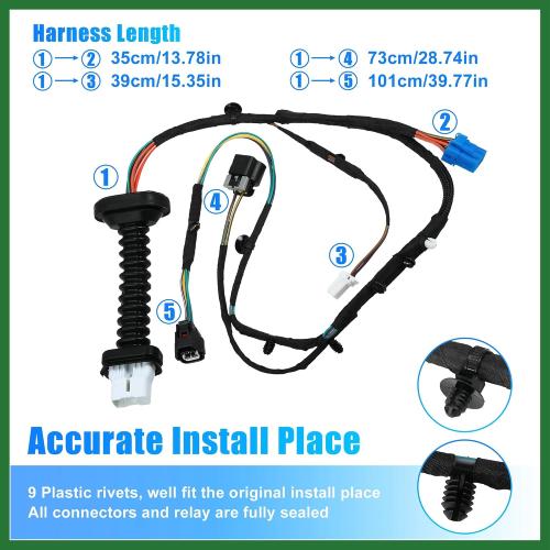 Motoforti Rear Door Harness with Connector for Dodge for RAM 1500 2500 3500 4500 56051931AA 56051931AB 56051694AA 645-506 Automotive Door Rear Wiring Harness Left Right Side Long-lasting