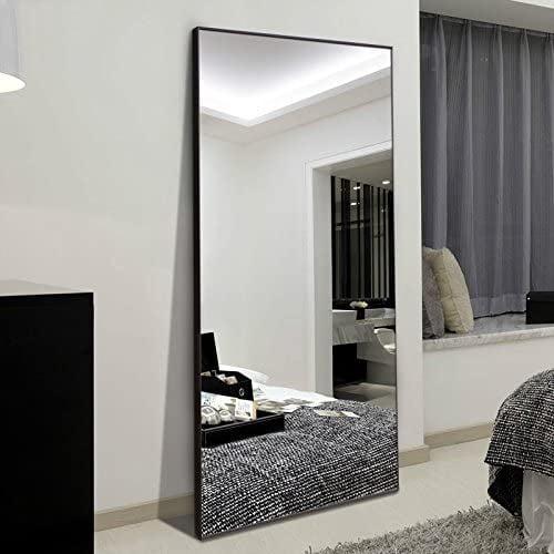 Neutypechic 70 x 31 Black Large Modern & Contemporary Rectangle Standing Mirror Aluminum Frame with Stand Full Length Mirror Free-Stand or Wall-Mounted for Bedroom, Bathroom, Living Room