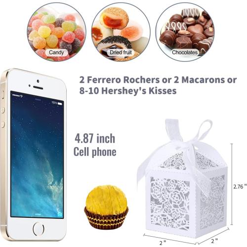 100pcs Laser Cut Favor boxes, Favors Candy Box with Ribbons and Tags