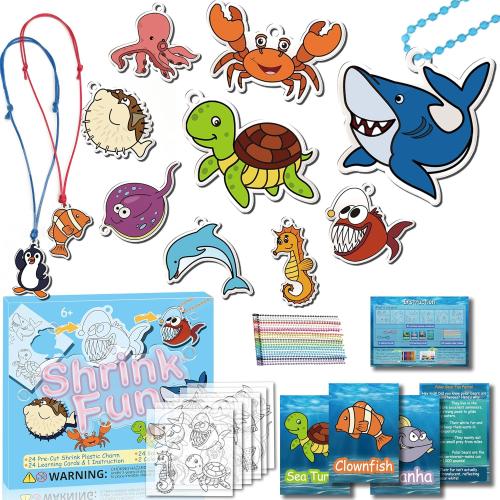 75PCS Shrinky Dinks Kit for Kids - Shrink Art with Shrinky Dink Sheets, 24 Pre-Cut Charms & Learning Cards | DIY Crafts, Christmas Ornaments & Keychains | No-Mess Activity for Boys & Girls Age 6