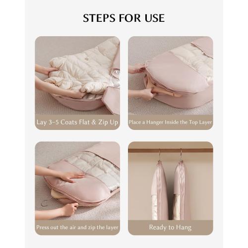 Beige Garment Bag for Hanging Clothes, Space Saving Dustproof Clothes Cover with Self-Compression Zipper, Visible Closet Organizer for Closet Storage (2 Each)