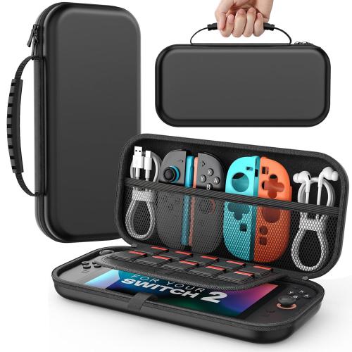MoKo Carrying Case for Nintendo Switch 2(2025), Protective Hard Shell Portable Travel Carry Case Pouch holds 10 Cartridges with Pockets for Switch 2 Accessories and Games, Black