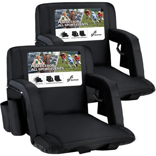 Sportneer Stadium Seats with Back Support: 2.5'' Thick Comfy Cushion 6 Adjustable Angle Bleacher Seat with Armrest - 2 Large Pockets, 2 Cup Holders Stadium Chair for Sport Events Concerts Parks