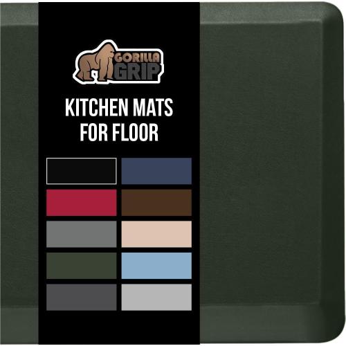GORILLA GRIP Comfortable Cushioned Kitchen Mats for Floor, Waterproof and Stain Resistant Soft Top, 3/4 Inch Thick Ergonomic Standing Desk Anti Fatigue Mat, Foam Supports Feet, 17x24, Hunter Green