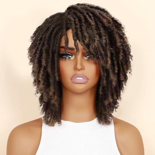 HANNE Dreadlock Wig Short Twist Braided Wigs for Black Women and Men Afro Curly Synthetic Wig Faux Locs Braided Crochet Hair Wigs (1B/30#)