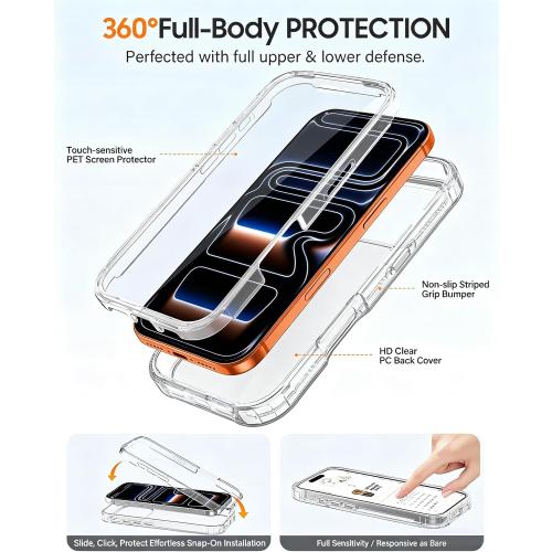 Lifedance Rugged Full-Body Case for iPhone 17 Pro Max, Built-in Screen Protector, 10FT Military Drop Tested, Clear Shockproof Phone Case Cover for iPhone 17 Pro Max 6.9, Clear