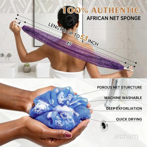 ARCH&M African Net Sponge Authentic with Knots, 2 Pack 53 Extra-Long