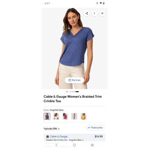 Cable & Gauge Women's Braided Trim Crinkle Tee