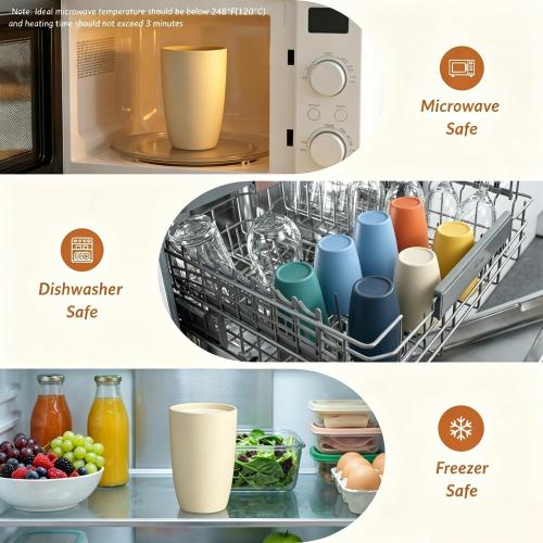 Homienly Water Cups Wheat Straw Drinking Glasses Cups 12oz Unbreakable Cups,Microwave and Dishwasher Safe Cup Set,6 PCS Stackable Cups for Kitchen,Camping-Colorful