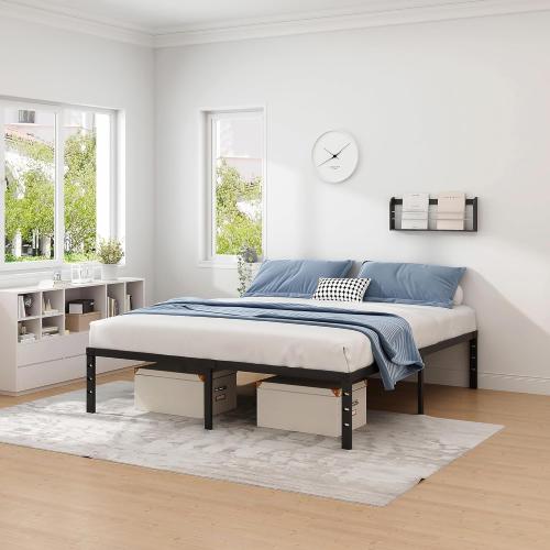 NEW JETO Metal Bed Frame,Queen Size Bed Frame with Storage Space,Heavy Duty Sturdy Mattress Foundation, Easy Assembly,No Box Spring Needed, Black,12 Inch,Queen