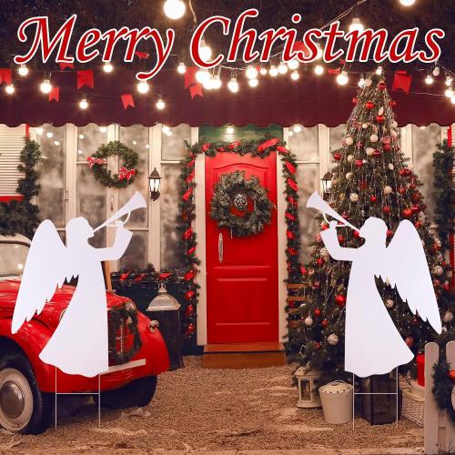 Soaoo 2 Pcs 28 Inch Outdoor Christmas Angel Yard Decorations Nativity Sets with Stake - White Xmas Nativity Decor for Garden, Home, Lawn, Pathway, Walkway