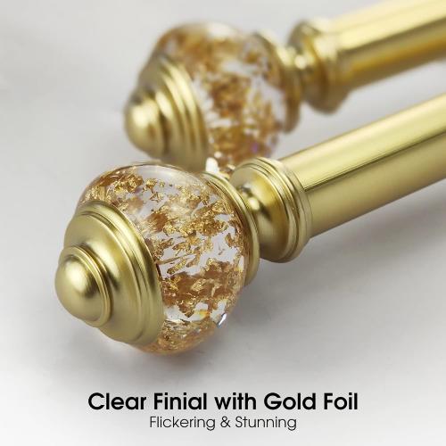 Double Curtain Rod Set:1-1/8 Inch Diameter Luxury Gold Curtain Rods, 72-144 Inches Adjustable Drapery Rod with Clear Gold Foiled Finials for 1 Pack