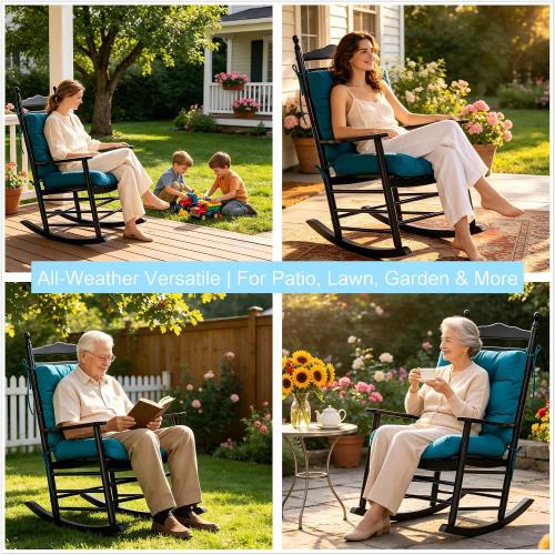 ‼️ONE IS USED WITH MILD FUR ‼️QILLOWAY Outdoor Chair Cushion for Patio Furniture, Waterproof Patio Cushions Set of 2 with Ties, Fade Resistant Replacement Pads for Outdoor Rocking Chairs,Peacock