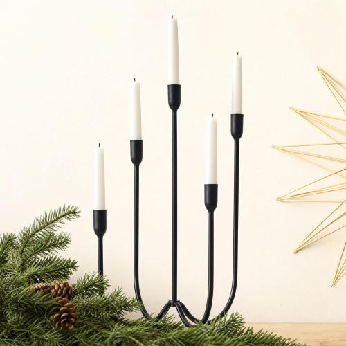 Perfnique 5-Candle Iron Candelabra, 17 Inch Antique Brass Black Candle Holder, Hand-Forged Cast Black Candle Holder for Wedding, Event, Christmas & Dining, Table Centerpiece Décor