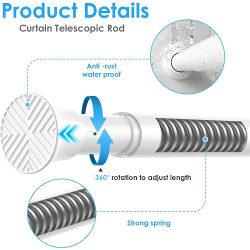 MEXAU White Tension Curtain Rods18 to 36 In,Small Curtain Rods No Drilling