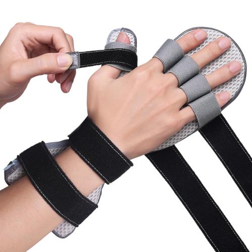 DrFinger Stroke Hand Brace Splint for Straightening Fingers with 5 Fingers Resting Support,Prevent Fingers Curling, Dupuytren's Contractures, Hand Spasms, Fit Right & Left, Men & Women, Grey, Medium