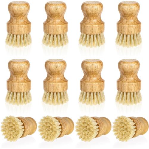 Bamboo Dish Scrub Brushes Kitchen Dishwashing Cleaning Brush Wooden Scrubbers Set Sisal Bristles Cleaner Scrubber for Washing Cast Iron Pan Pot Sink Spatula