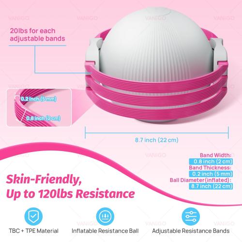 Thigh Trainer with Inflatable Resistance Ball, Adjustable 120 LB Inner & Outer Thigh Exerciser, Kegel Pelvic Floor & Hip Trainer for Women, Home Leg Equipment Compact Resistance Bands Fitness