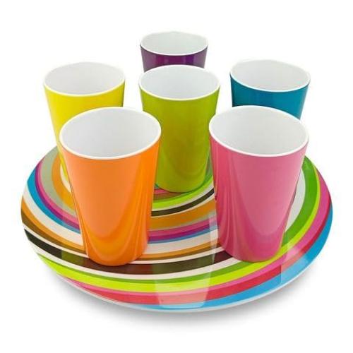 French Bull Melamine 16oz Tumblers - Colorful Assorted Set of 6, Stackable, Dishwasher Safe, BPA-free, Dringking Cups