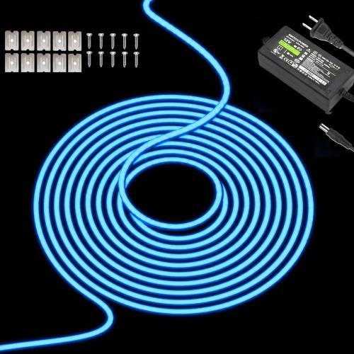 5M 12V Blue Neon LED Strip Lights，DC 600 SMD2835 LEDs Waterproof for Home Decoration.(Includes Power Adapter)
