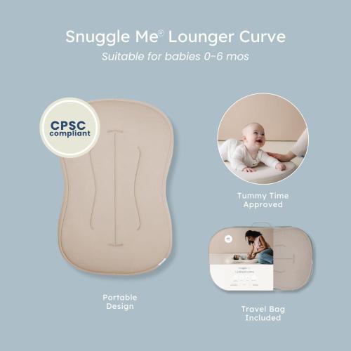 snuggle me Organic Newborn Baby Infant Lounger Pillow & Tote Bag - Birch | CSPC Compliant, Premium Organic Cotton With Snugglecore, Machine Washable Cover, Baby Nest, Baby Registry Essential