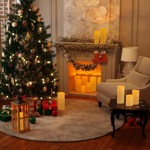 12 x 5 Ivory Large Waterproof Outdoor Flameless Candles Battery Operated LED Flickering Pillar Candles with Remote and Timer for Indoor Outdoor Lanterns, Long Lasting, Set of 2