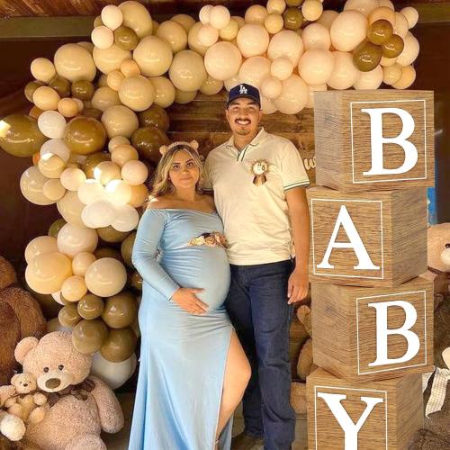 Netnology Brown Baby Boxes with Letters for Baby Shower,4 Balloon Boxes