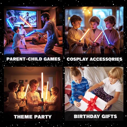 SANCO Metal Hilt Dueling Light Up Sabers - 2 Packs RGB 15 Colors Type-C Rechargeable Power Swords with 31 Light Effects & Motion-Sensing FX, Glowing Toys for Halloween Cosplay, Gifts for Kids & Adults