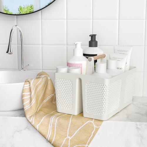 Shower Caddy Portable and Cleaning Caddy Organizer for Bathroom, Kitchen,Toiletries Storage, Caddy organizer with handle, Rust-Resistant, Durable Material(Milky White, 9.36L×7.73W×7.24H)