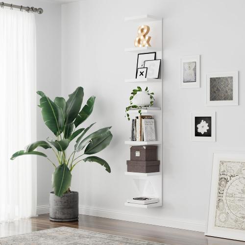 7 Tier Wall Shelf, Versatile Wall Mounted Lack Shlef Floating Shelf White | Wall shelves for bedroom, Storage Home Display for Living Room,Office Decor, Tall Long Shelf for Book,Shoe,Vanity
