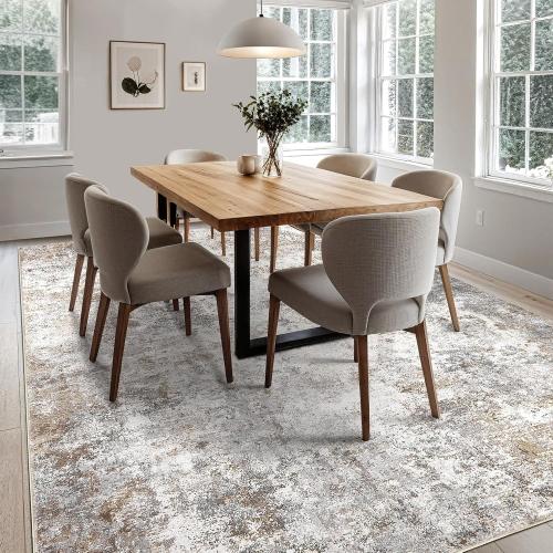 UERMEI 7x9 Area Rug Living Room Rugs - Washable Neutral Modern Abstract Soft Thin Large Rug Indoor Floor No Slip Rug Carpet for Bedroom Under Dining Table Home Office Decor - Brown Grey