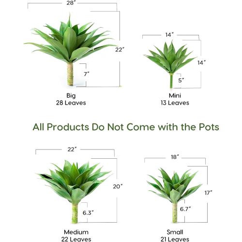 Velener Artificial Agave Plant Set,22 Inch, Faux Aesthetic Plants for Home Decor, Realistic UV Resistant Fake Agave Plants Without Pot, Set of 2