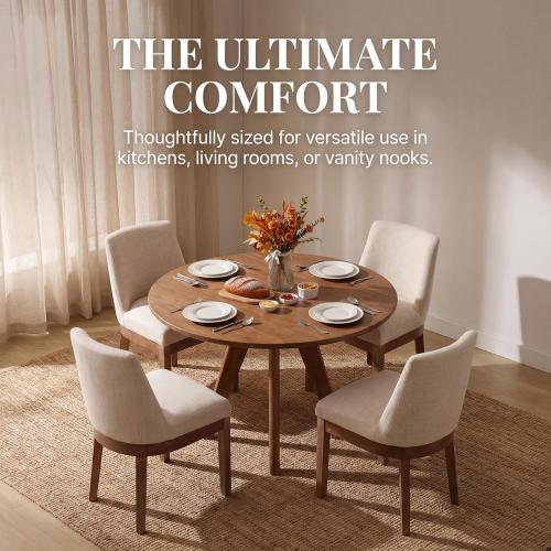 RIVOVA Upholstered Dining Chairs Set of 2, Modern Wooden Dining Room Chair with Wood Legs, Linen Fabric Kitchen Chairs Farmhouse Dinner Chair for Dining Vanity Restaurant, Beige