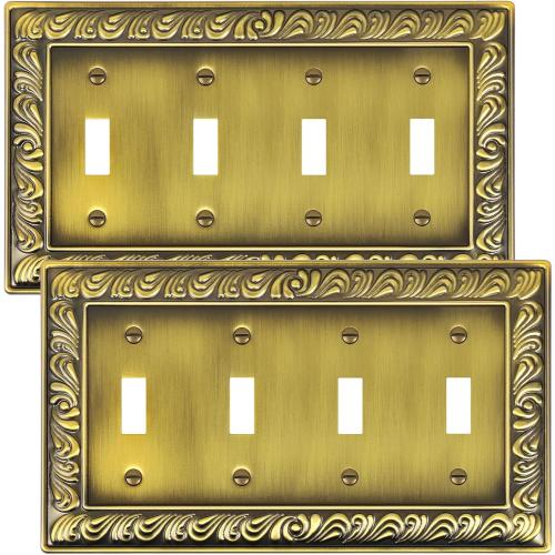 2-Pack Paisley Pattern Metal Quad Toggle Light Switch Cover Plate