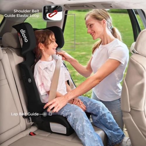 Diono Airi Travel High Back Booster Car Seat, Foldable Travel Booster Seat, Slim Fit 3 Across, Side Impact Protection, For Kids 40-100 lbs & 43-57 in, Black
