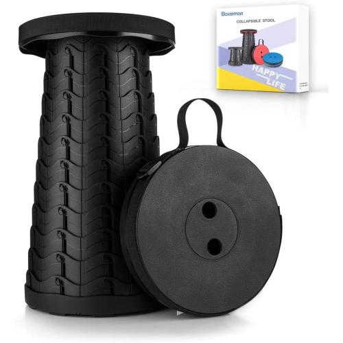Boreeman Upgraded Folding Stool Lightweight Yet More Sturdy with Load Capacity 400lbs Portable Collapsible Stool for Camping Fishing Hiking BBQ (Black)