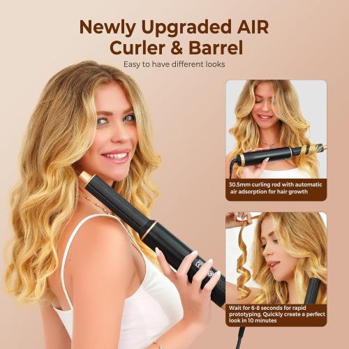 5 in 1 Blow Dryer Brush, Upgrade Hair Dryer Brush Air Curler Air Curling Wrap Styler, Detachable Hot Air Brush Negative Ion Curling Brush Iron, Hair Styling Tools for Drying Curling Straightening
