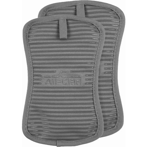 Set of 2 Color Grey All-Clad Premium Pot Holder & Heating Pad, (2-Pack) Heat Resistant to 500 Degrees, 100% Cotton 10x6.25 for Kitchen and Barbeque, Pewter