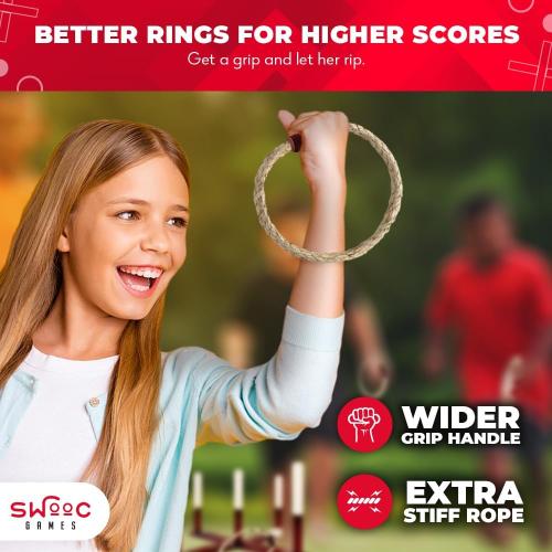 Swooc Games - Rustic Ring Toss Game (All Weather) - Easy Setup & Extra Games Included - Ring Toss Game for Adults - Outdoor Activities for Adults - Yard Toys for Kids - Backyard Fun - Outdoor Party