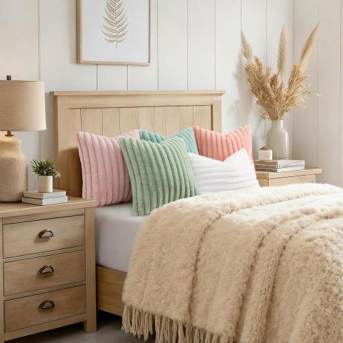 decorUhome Fall Faux Fur Throw Pillow Covers 18x18 Set of 2 Sage Green