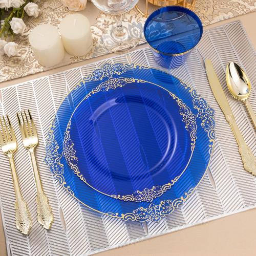 Bestluck 350PCS Clear Blue Plastic Plates for 50 Guests