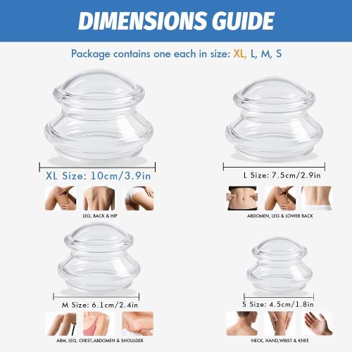 ELERA Silicone Cupping Therapy Set – Transparent Massage Cups in 4 Sizes (XL, L, M, S) for Body Relaxation, Cellulite & Home Wellness (Gourd Shape 4-Pack)