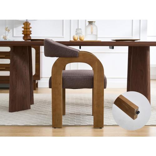 Farmhouse Dining Chairs Set of 2 - Upholstered Armchairs with Linen Cushions & Curved Wooden Arms, Barrel Wood Kitchen Chairs for Dining Room/Cafe/Kitchen Island (Espresso Brown)