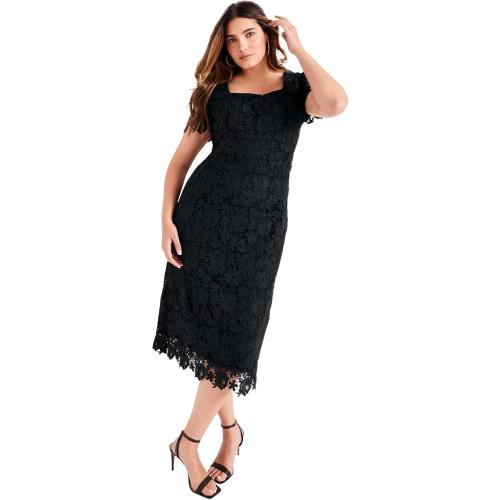 Size L Women's Plus Size Square-Neck Lace Dress
