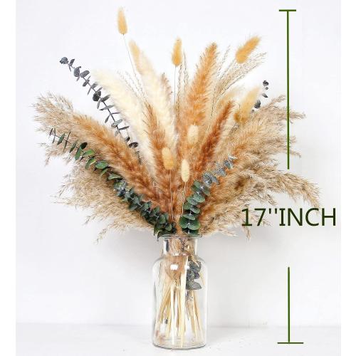 110 PCS of Boho Pampas Grass Decor, Naturally Dried Pompas, Bunny Tails Dried Flowers, and dried eucalyptus. Perfect for Weddings, Boho Party Decorations, and Table Decor.