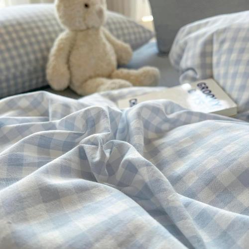 LifeTB Blue Gingham Comforter Set Queen Size Modern Style Plaid Checkered Comforter with 2 Pillowcases Fluffy Soft Grid Bedding Set Farmhouse Gingham Bedding Comforter Set for All Seasons